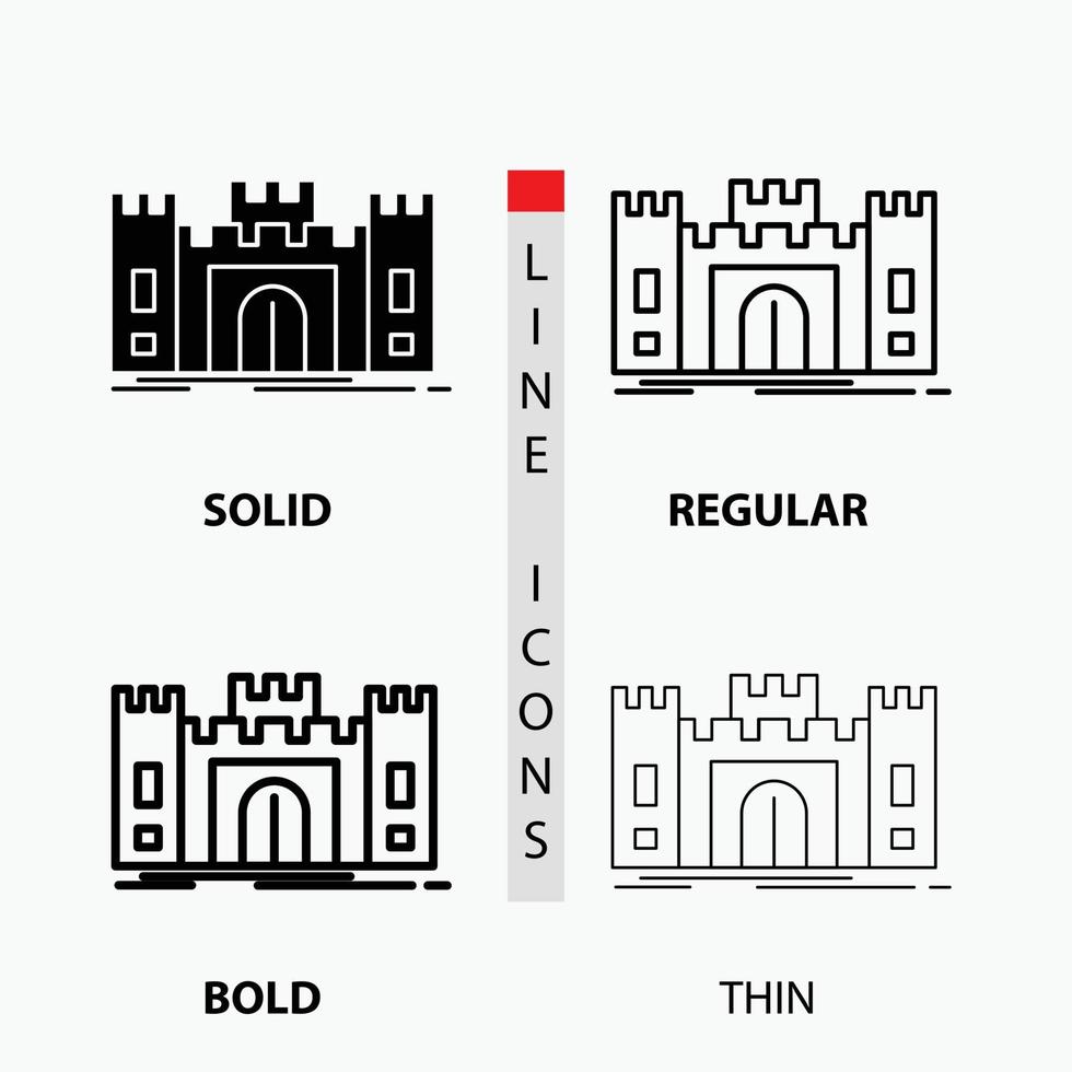 Castle. defense. fort. fortress. landmark Icon in Thin. Regular. Bold Line and Glyph Style. Vector illustration