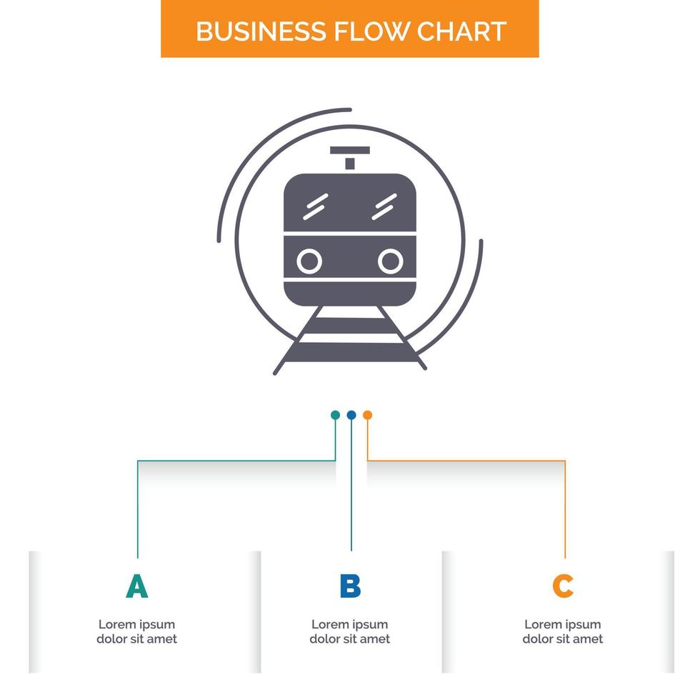 metro. train. smart. public. transport Business Flow Chart Design with 3 Steps. Glyph Icon For Presentation Background Template Place for text. vector