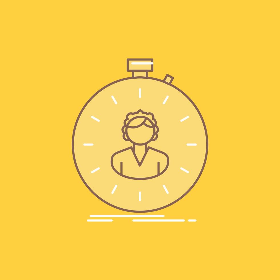 fast. speed. stopwatch. timer. girl Flat Line Filled Icon. Beautiful Logo button over yellow background for UI and UX. website or mobile application vector