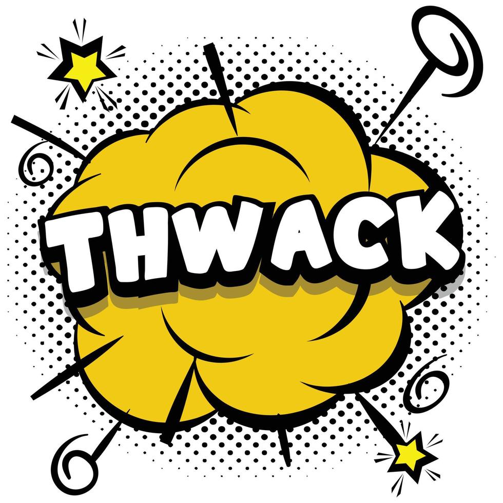 thwack comic plantilla brillante con burbujas de discurso en marcos coloridos vector