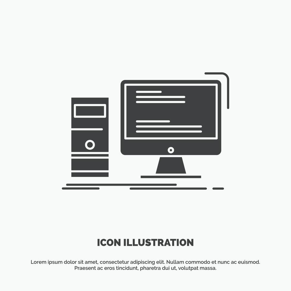 Computer. desktop. gaming. pc. personal Icon. glyph vector gray symbol for UI and UX. website or mobile application