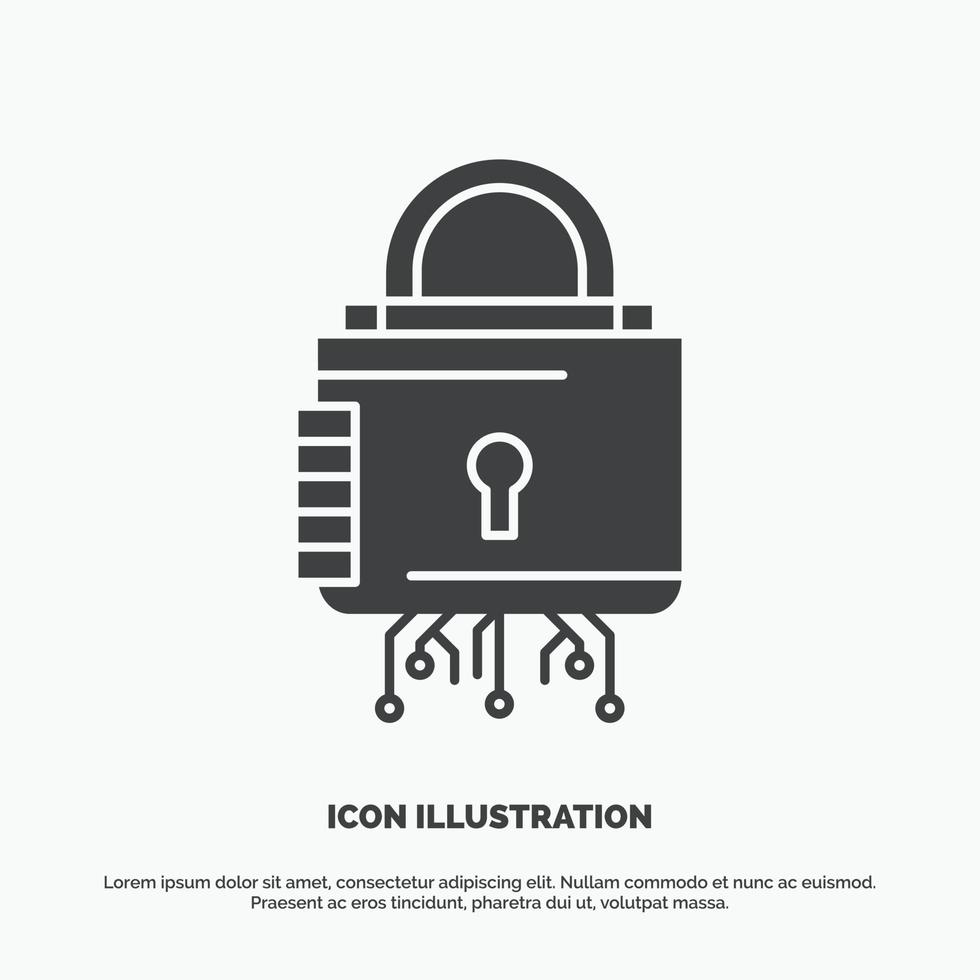 Security. cyber. lock. protection. secure Icon. glyph vector gray symbol for UI and UX. website or mobile application