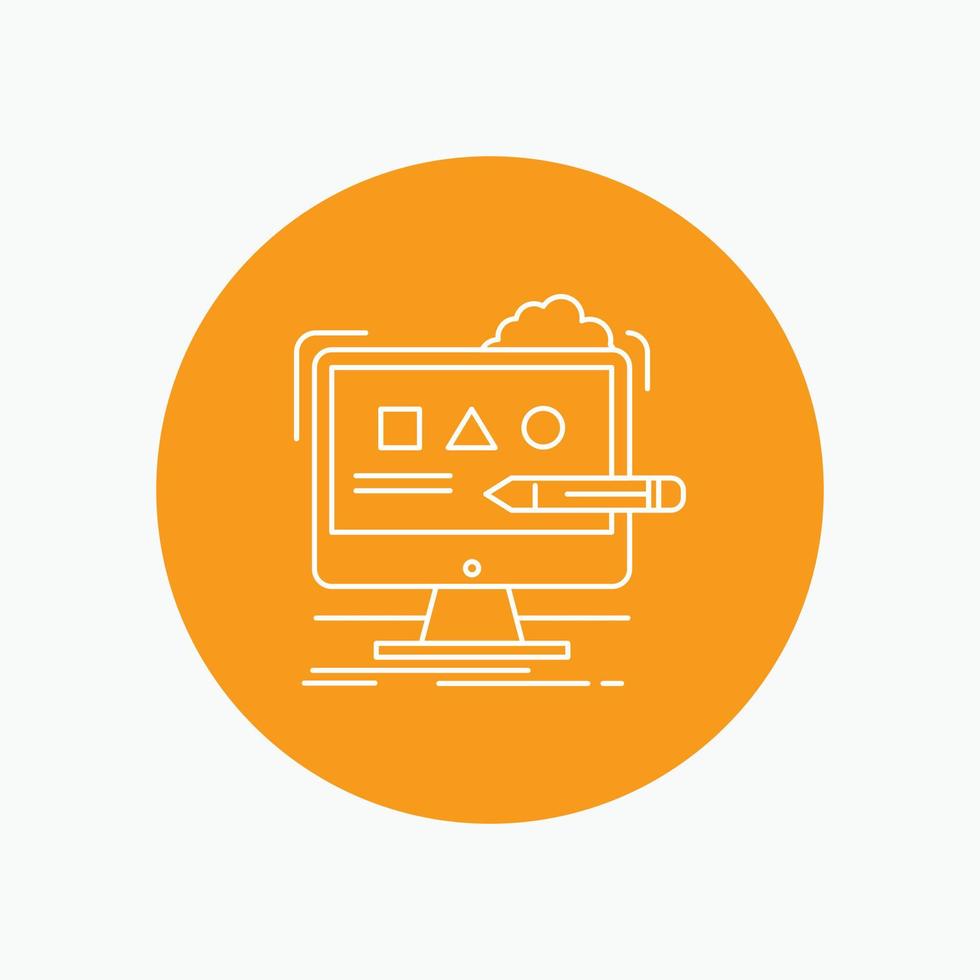 Art. computer. design. digital. studio White Line Icon in Circle background. vector icon illustration