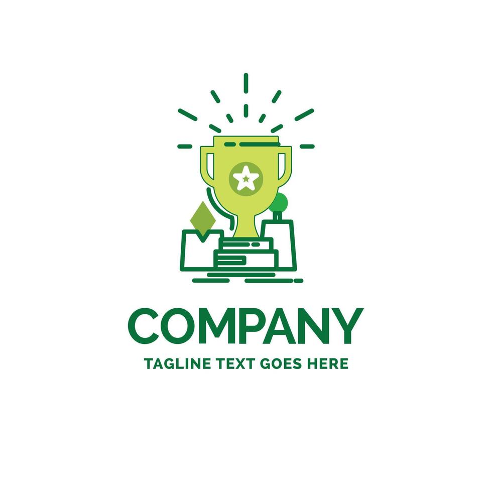 Achievement. award. cup. prize. trophy Flat Business Logo template. Creative Green Brand Name Design. vector