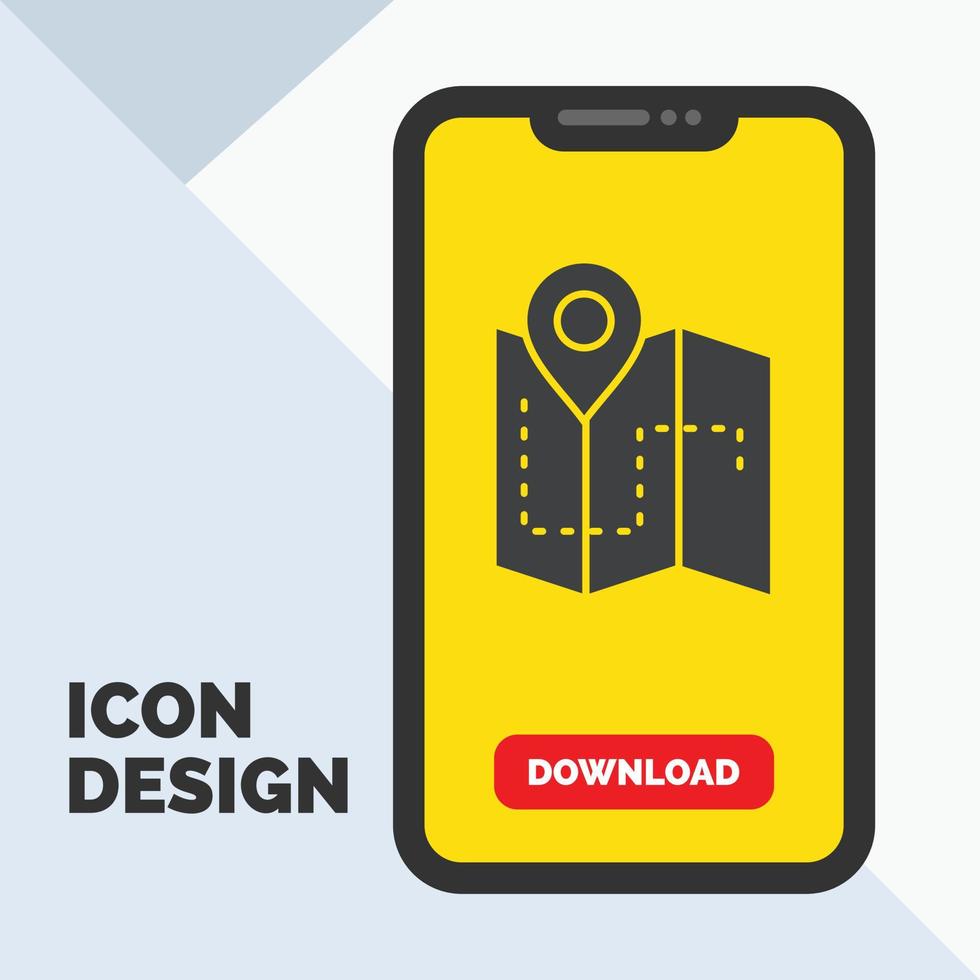 Map. Camping. plan. track. location Glyph Icon in Mobile for Download Page. Yellow Background vector