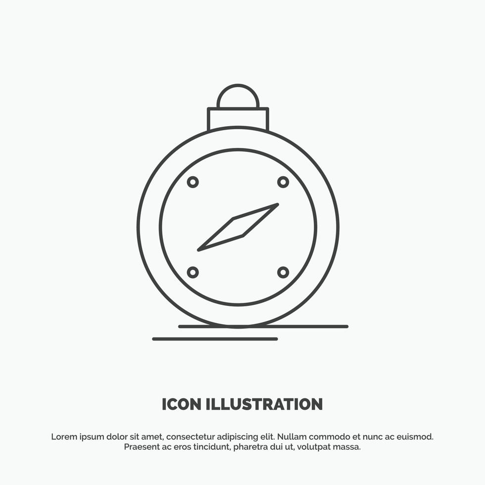 Brújula. dirección. navegación. GPS. icono de ubicación. símbolo gris vectorial de línea para ui y ux. sitio web o aplicación móvil vector
