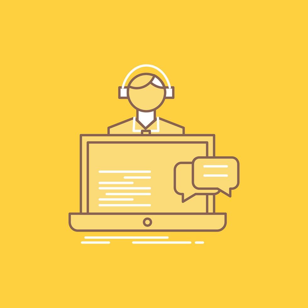 support. chat. customer. service. help Flat Line Filled Icon. Beautiful Logo button over yellow background for UI and UX. website or mobile application vector