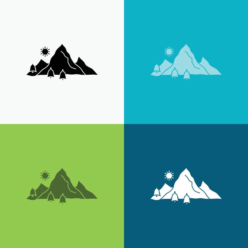 montaña. paisaje. Cerro. naturaleza. icono de árbol sobre varios antecedentes. diseño de estilo de glifo. diseñado para web y aplicación. eps 10 ilustración vectorial vector