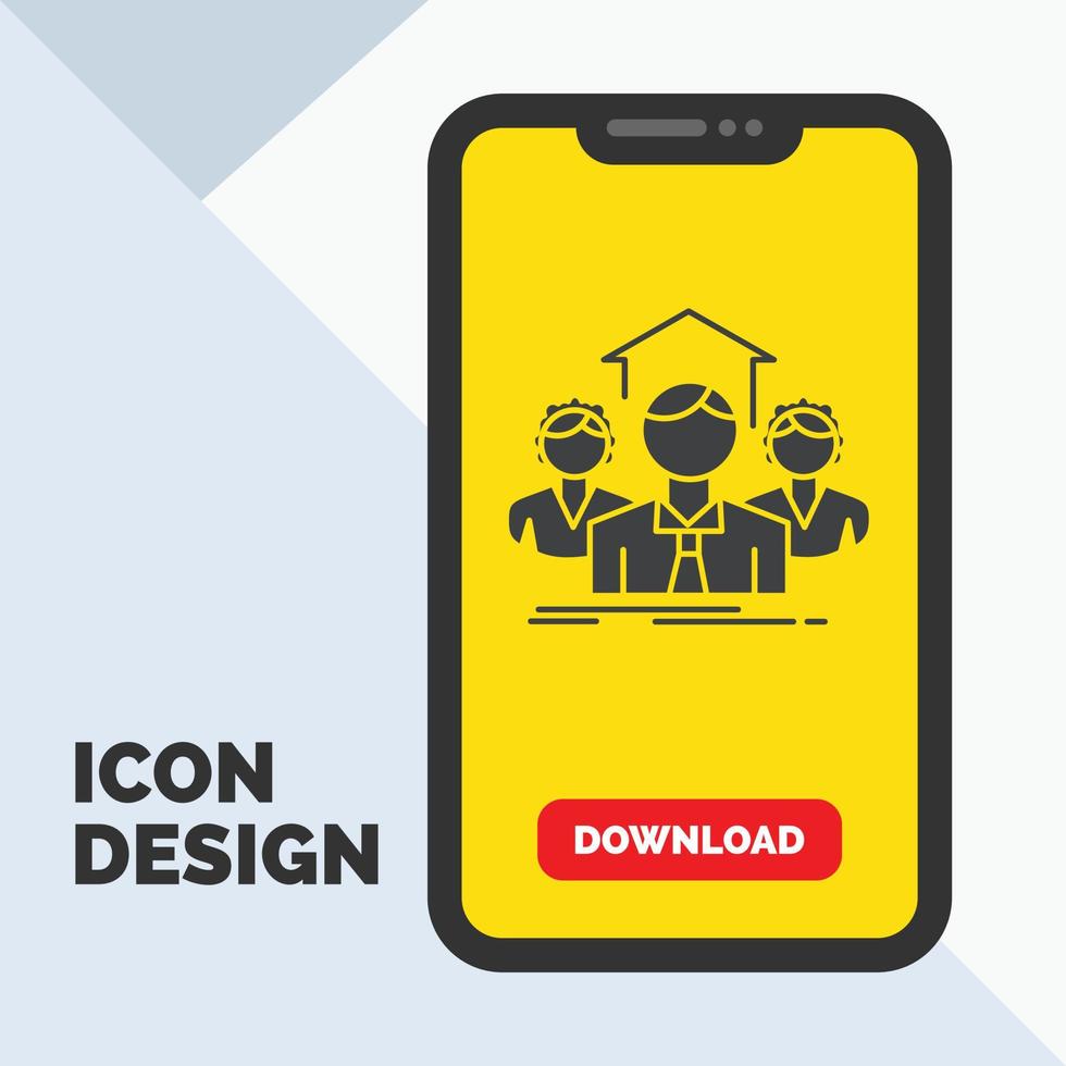 Team. Business. teamwork. group. meeting Glyph Icon in Mobile for Download Page. Yellow Background vector