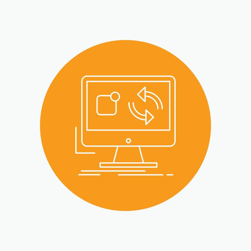 update. app. application. install. sync White Line Icon in Circle background. vector icon illustration