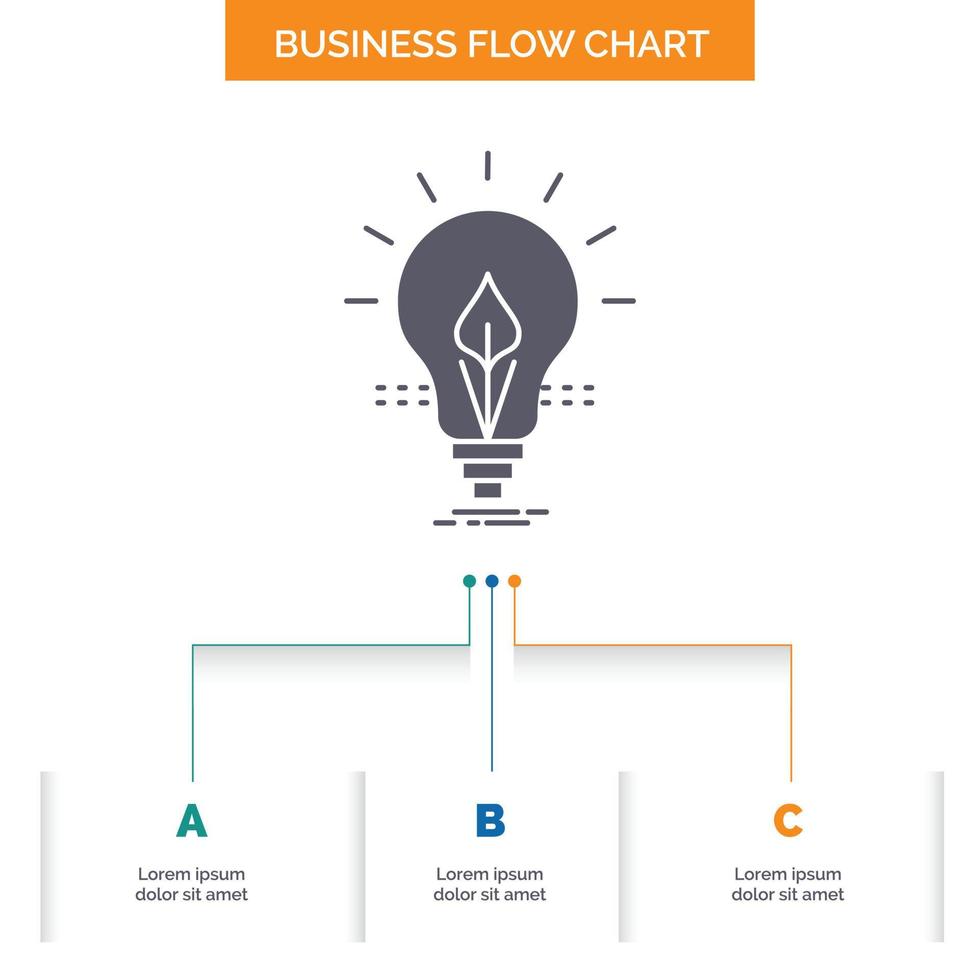 bulb. idea. electricity. energy. light Business Flow Chart Design with 3 Steps. Glyph Icon For Presentation Background Template Place for text. vector