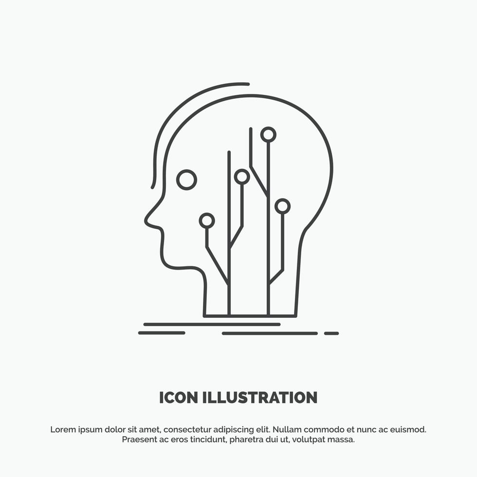 Data. head. human. knowledge. network Icon. Line vector gray symbol for UI and UX. website or mobile application