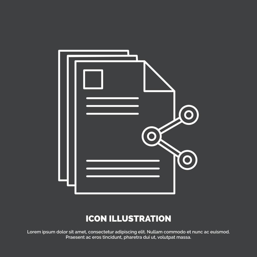 contenido. archivos intercambio. Cuota. icono de documento. símbolo de vector de línea para ui y ux. sitio web o aplicación móvil