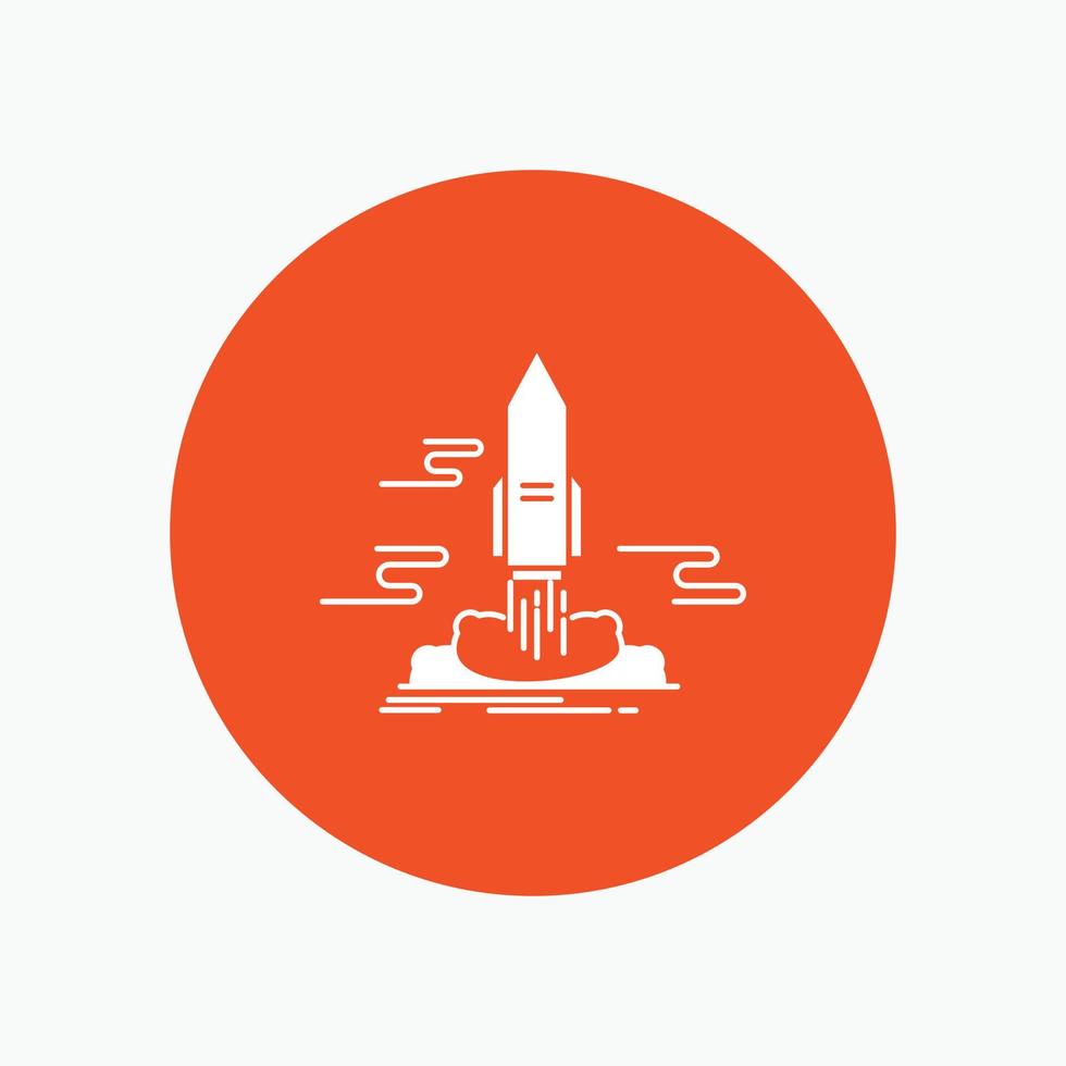 launch. Publish. App. shuttle. space White Glyph Icon in Circle. Vector Button illustration