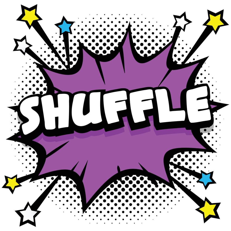 shuffle pop art comic burbujas de discurso libro efectos de sonido vector