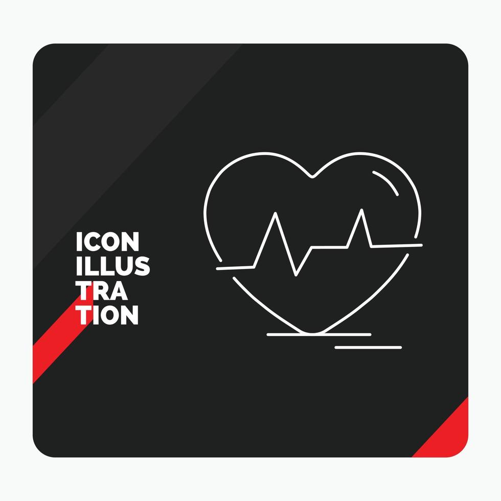 fondo de presentación creativa rojo y negro para ecg. corazón. latido del corazón. legumbres. icono de línea de ritmo vector