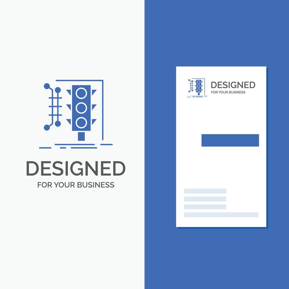 logotipo de empresa para la ciudad. administración. vigilancia. inteligente. tráfico. plantilla de tarjeta de visita de negocio azul vertical. vector