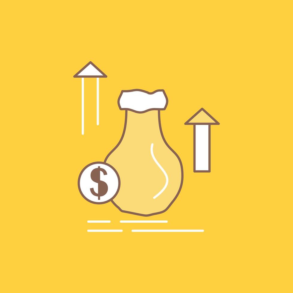 money. bag. dollar. growth. stock Flat Line Filled Icon. Beautiful Logo button over yellow background for UI and UX. website or mobile application vector
