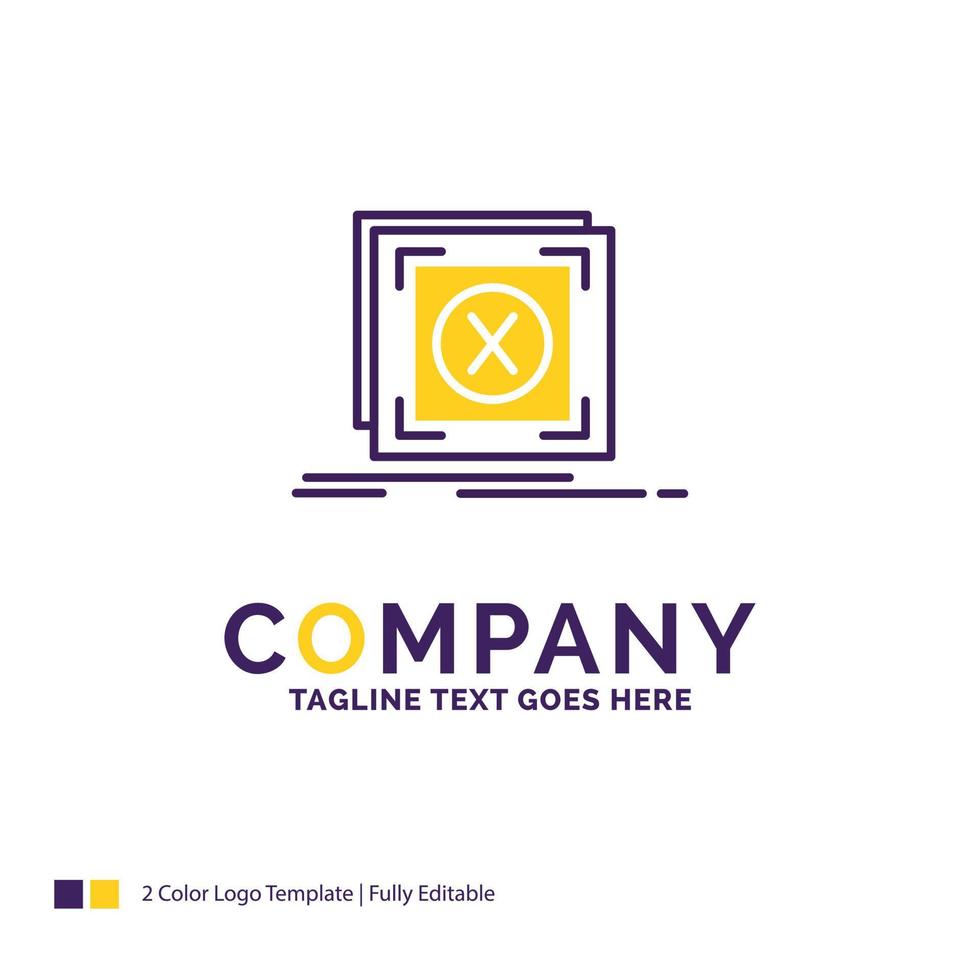 Company Name Logo Design For error. application. message. problem. server. Purple and yellow Brand Name Design with place for Tagline. Creative Logo template for Small and Large Business. vector