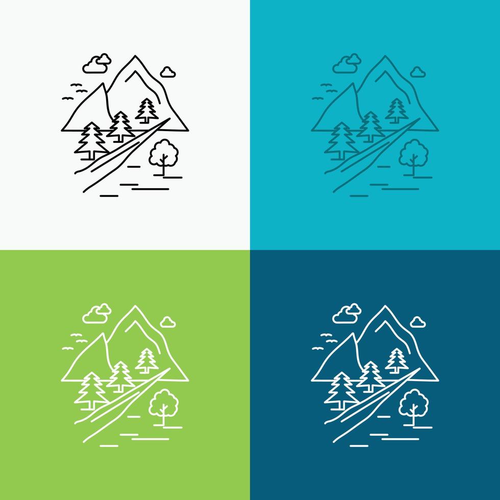 rocks. tree. hill. mountain. nature Icon Over Various Background. Line style design. designed for web and app. Eps 10 vector illustration