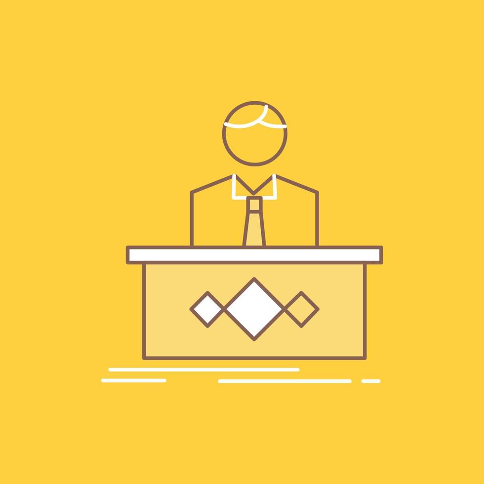 game. Boss. legend. master. CEO Flat Line Filled Icon. Beautiful Logo button over yellow background for UI and UX. website or mobile application vector