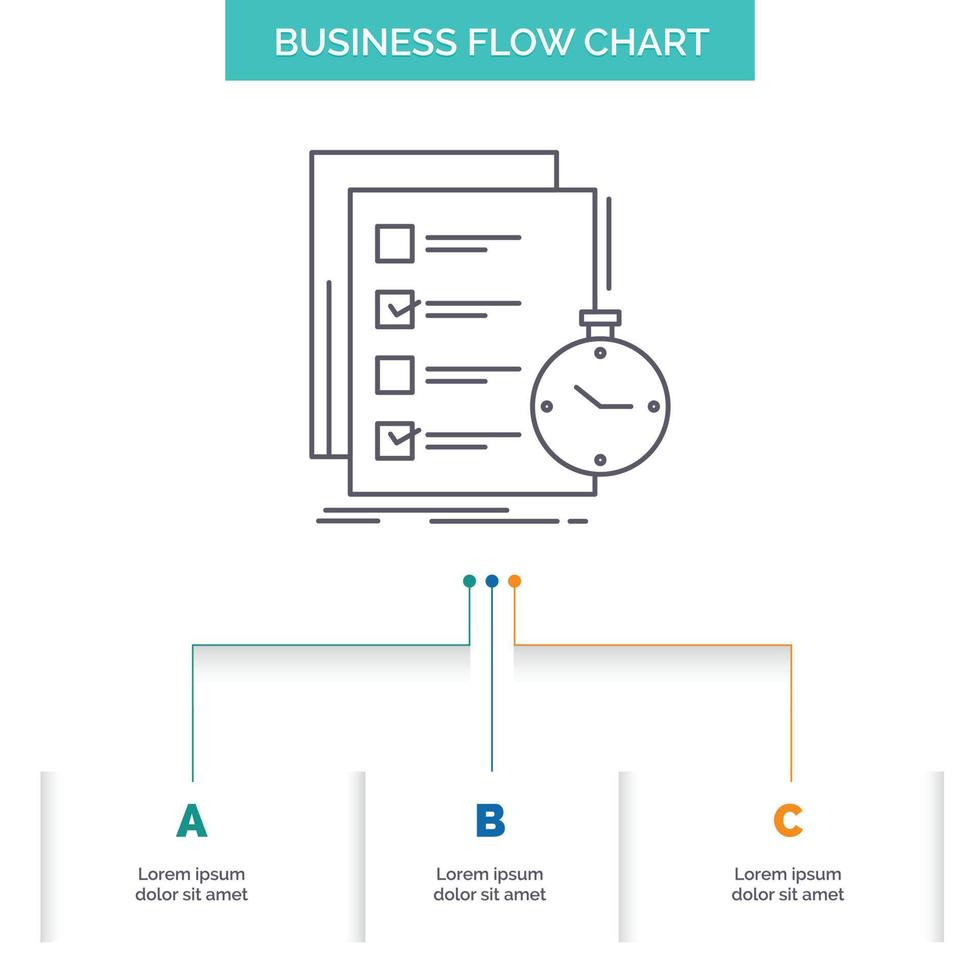 todo. task. list. check. time Business Flow Chart Design with 3 Steps. Line Icon For Presentation Background Template Place for text vector