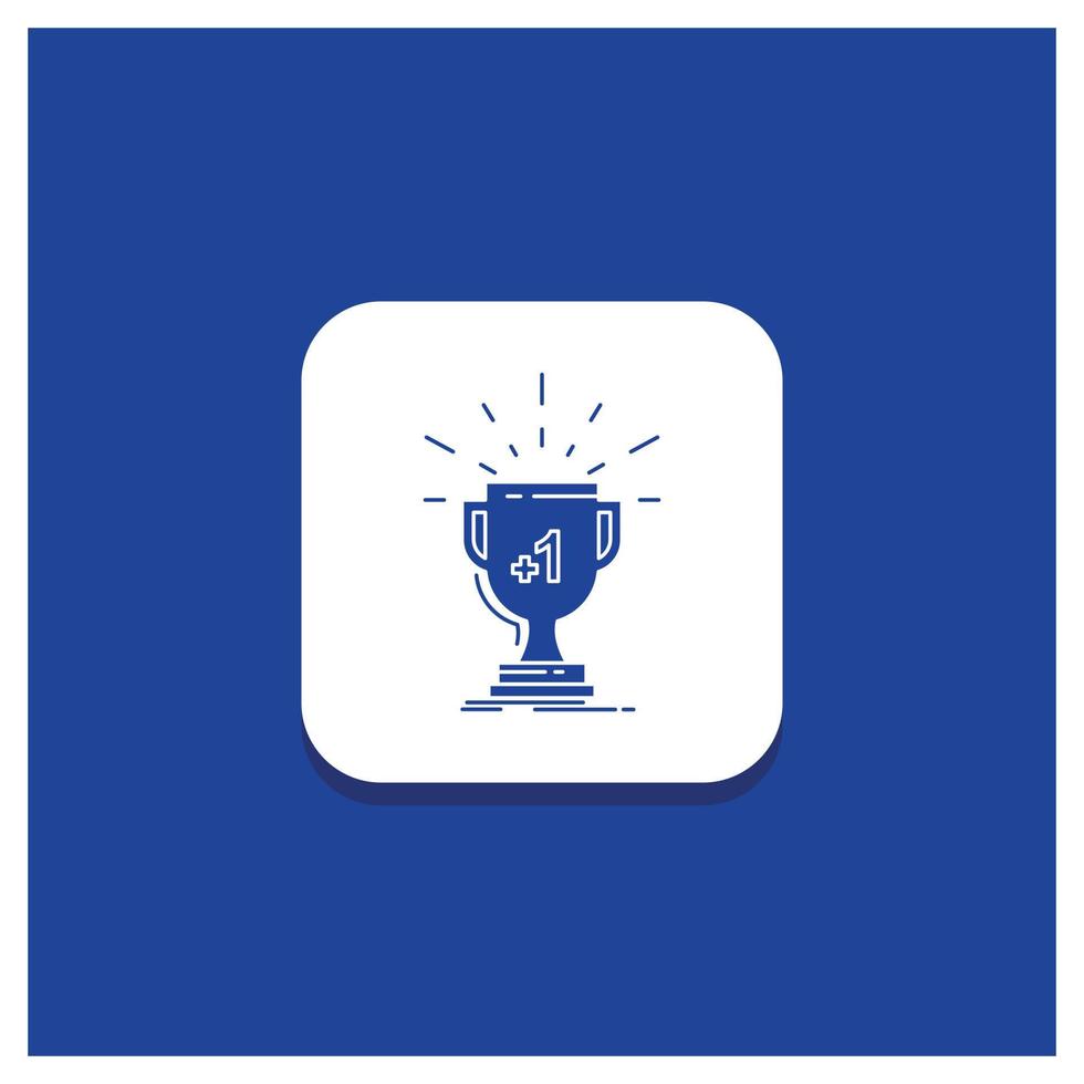 Blue Round Button for award. trophy. win. prize. first Glyph icon vector