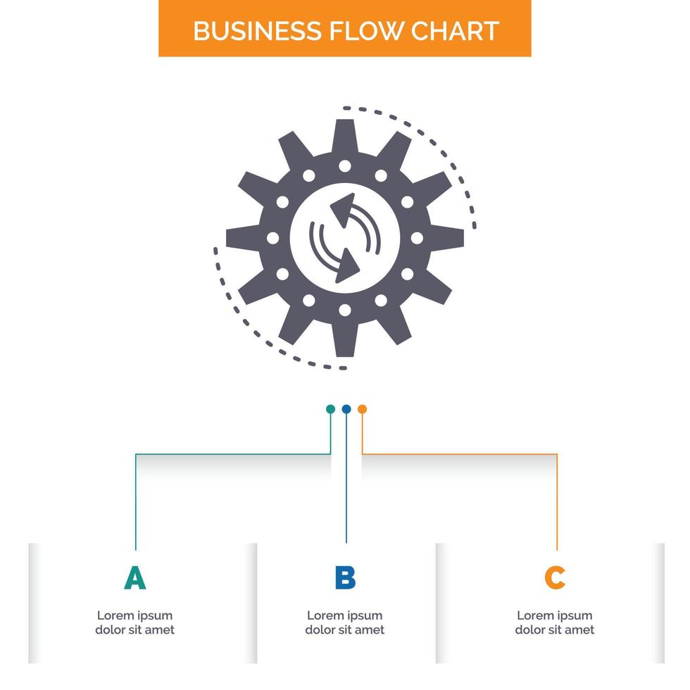 management. process. production. task. work Business Flow Chart Design with 3 Steps. Glyph Icon For Presentation Background Template Place for text. vector