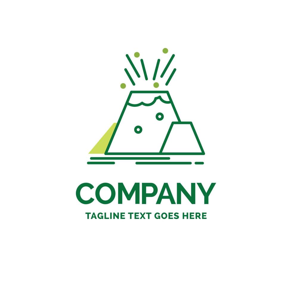desastre. erupción. volcán. alerta. plantilla de logotipo de empresa plana de seguridad. diseño creativo de marca verde. vector