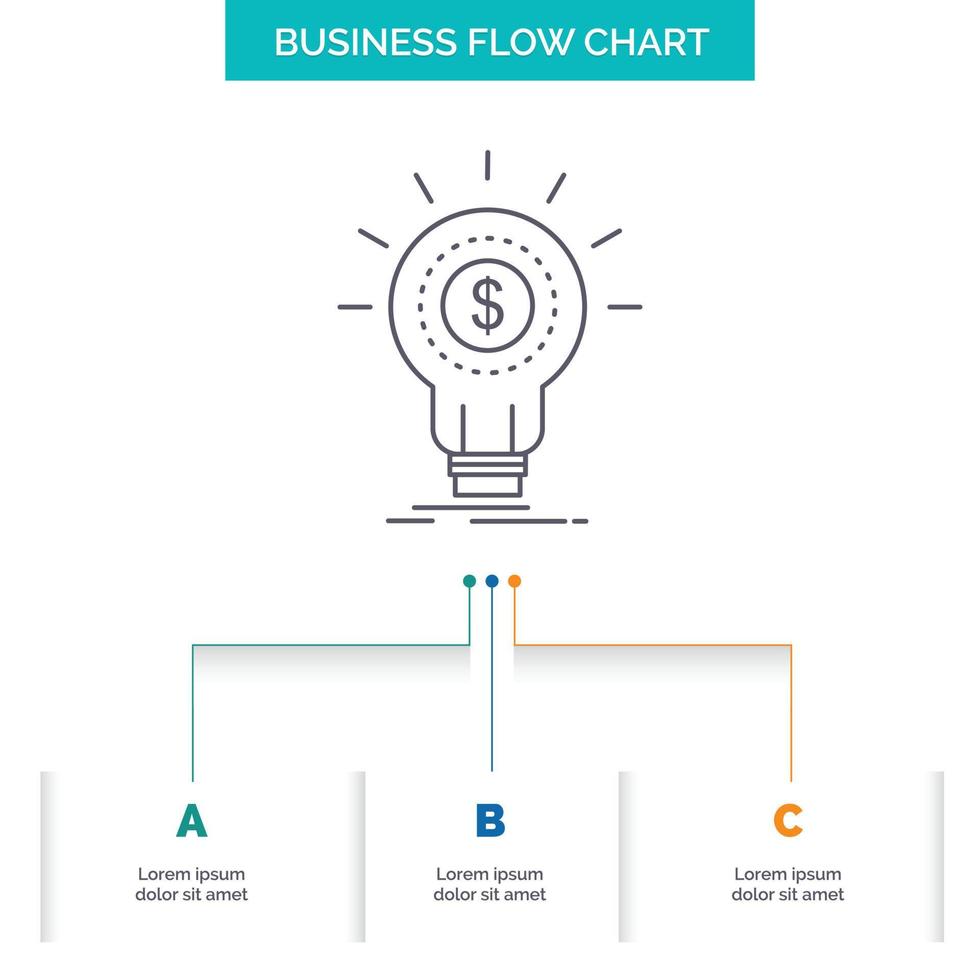 Finance. financial. idea. money. startup Business Flow Chart Design with 3 Steps. Line Icon For Presentation Background Template Place for text vector