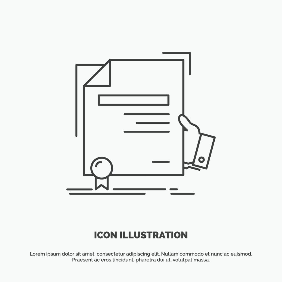 certificado. la licenciatura. educación. otorgar. icono de acuerdo. símbolo gris vectorial de línea para ui y ux. sitio web o aplicación móvil vector