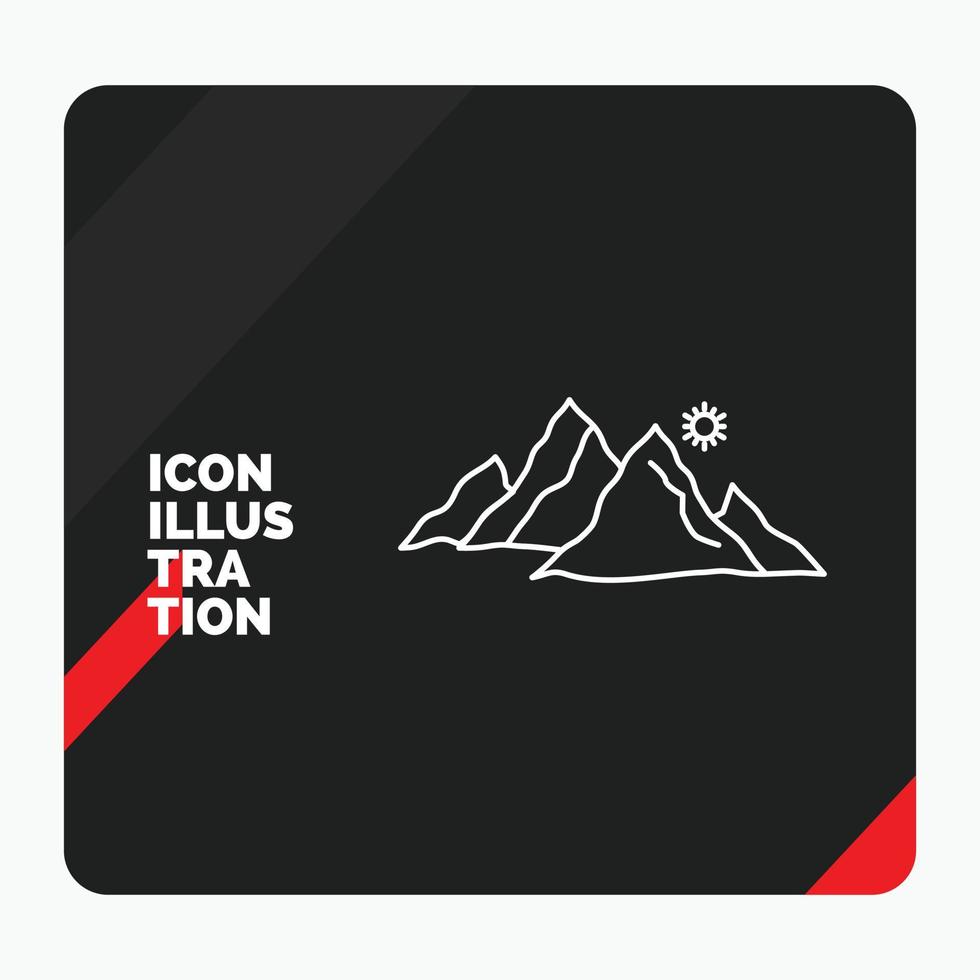 Red and Black Creative presentation Background for mountain. landscape. hill. nature. sun Line Icon vector