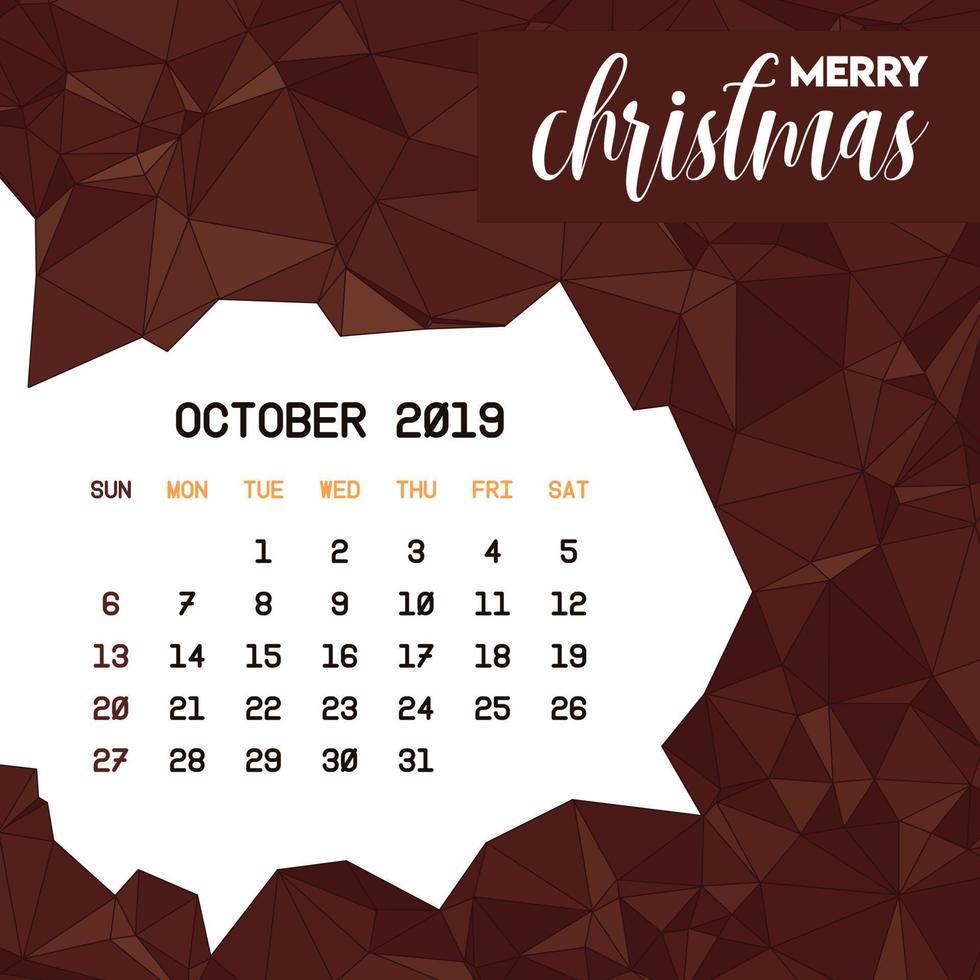 October 2019 Calendar Template vector