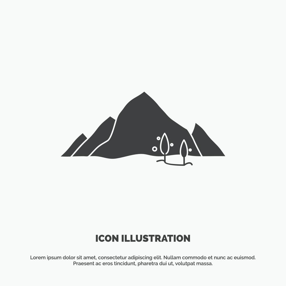 montaña. paisaje. Cerro. naturaleza. icono de árbol símbolo gris vectorial de glifo para ui y ux. sitio web o aplicación móvil vector