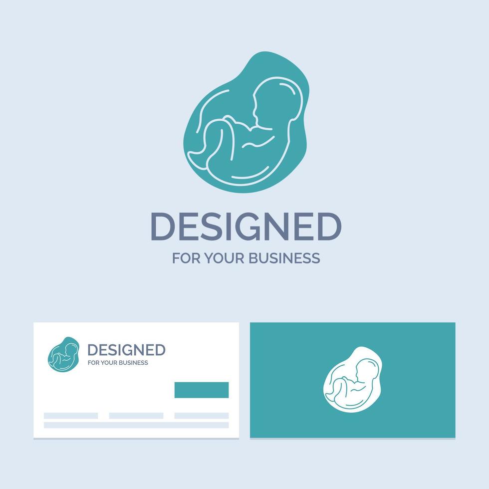 bebé. el embarazo. embarazada. obstetricia. fetus business logo glyph icon símbolo para su negocio. tarjetas de visita turquesas con plantilla de logotipo de marca. vector
