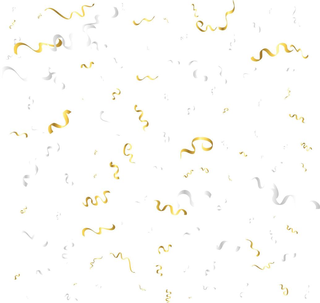 Golden Confetti And Streamer Ribbon Falling On Transparent Background. Vector
