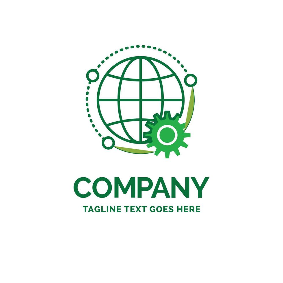 connected. online. world. globe. multiplayer Flat Business Logo template. Creative Green Brand Name Design. vector