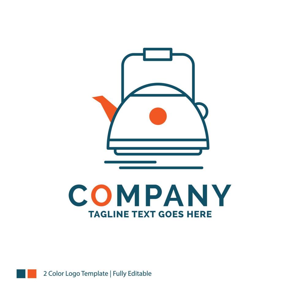 Tea. kettle. teapot. camping. pot Logo Design. Blue and Orange Brand