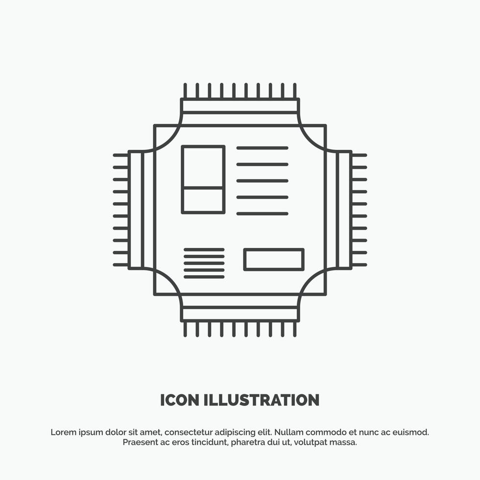 chip. UPC. pastilla. procesador. icono de tecnología. símbolo gris vectorial de línea para ui y ux. sitio web o aplicación móvil vector