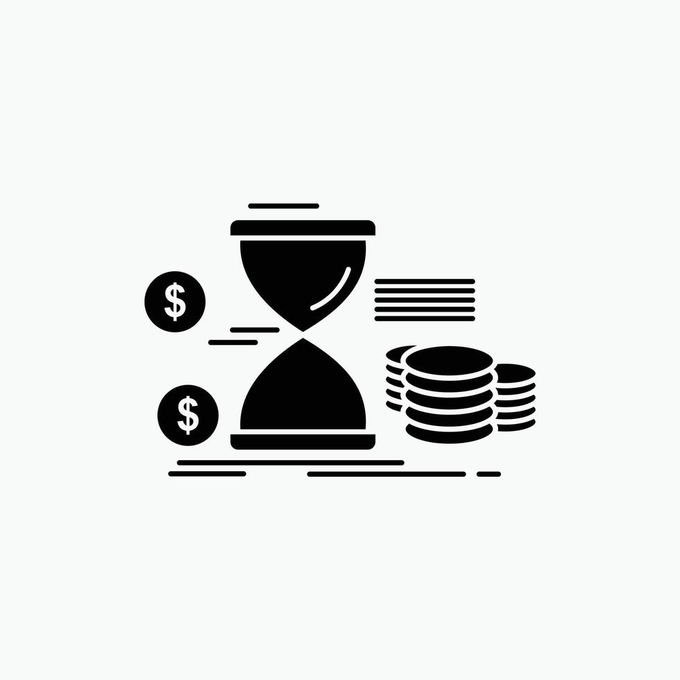 reloj de arena. administración. dinero. tiempo. icono de glifo de monedas. ilustración vectorial aislada vector