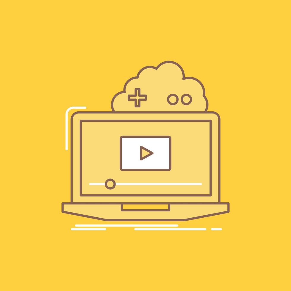 Cloud. game. online. streaming. video Flat Line Filled Icon. Beautiful Logo button over yellow background for UI and UX. website or mobile application vector