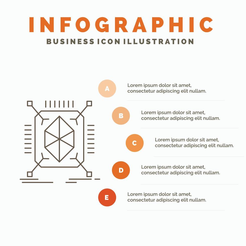 objeto. creación de prototipos rápido. estructura. Plantilla de infografía 3d para sitio web y presentación. icono de línea gris con ilustración de vector de estilo infográfico naranja