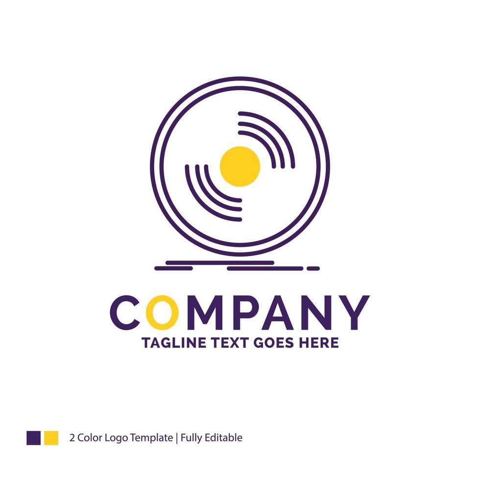 Company Name Logo Design For Disc. dj. phonograph. record. vinyl. Purple and yellow Brand Name Design with place for Tagline. Creative Logo template for Small and Large Business. vector