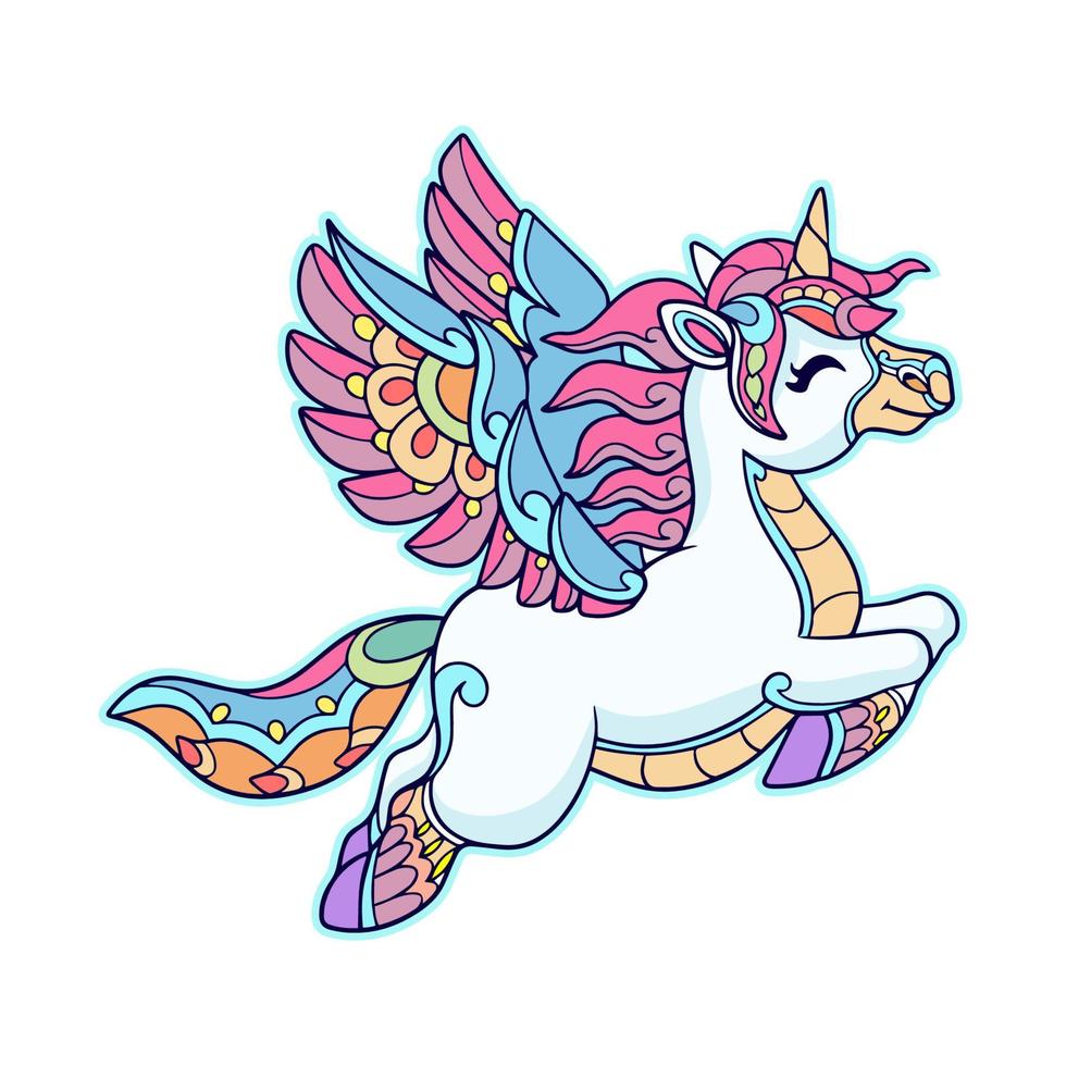 Colorful cute Unicorn cartoon mandala arts isolated on white  background vector