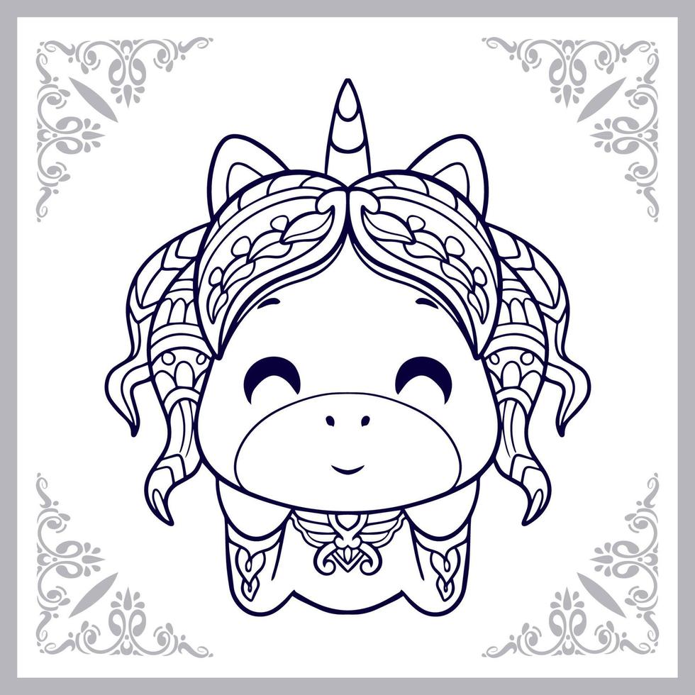 Cute Unicorn cartoon mandala arts isolated on white background vector