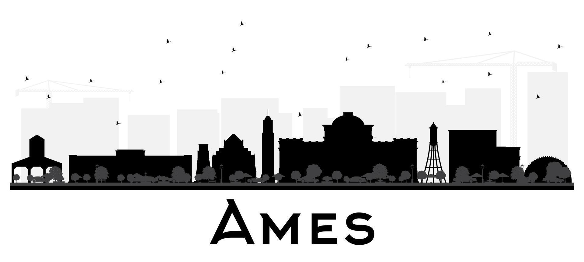 ames iowa skyline silueta en blanco y negro. vector