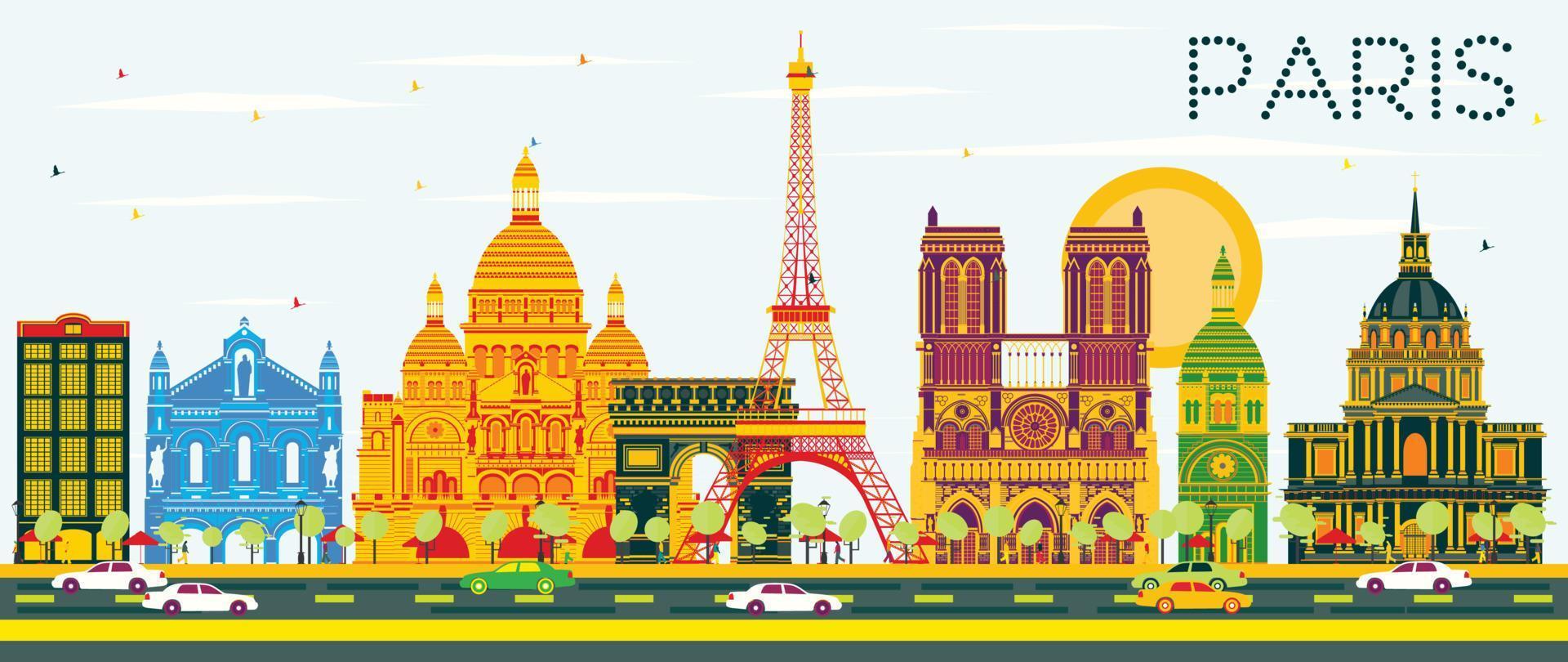 horizonte de París con edificios de color y cielo azul. vector