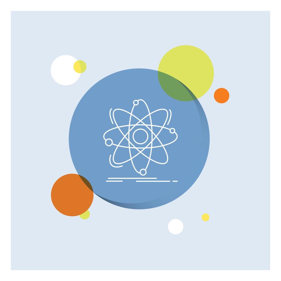 átomo. Ciencias. química. física. icono de línea blanca nuclear fondo de círculo colorido vector