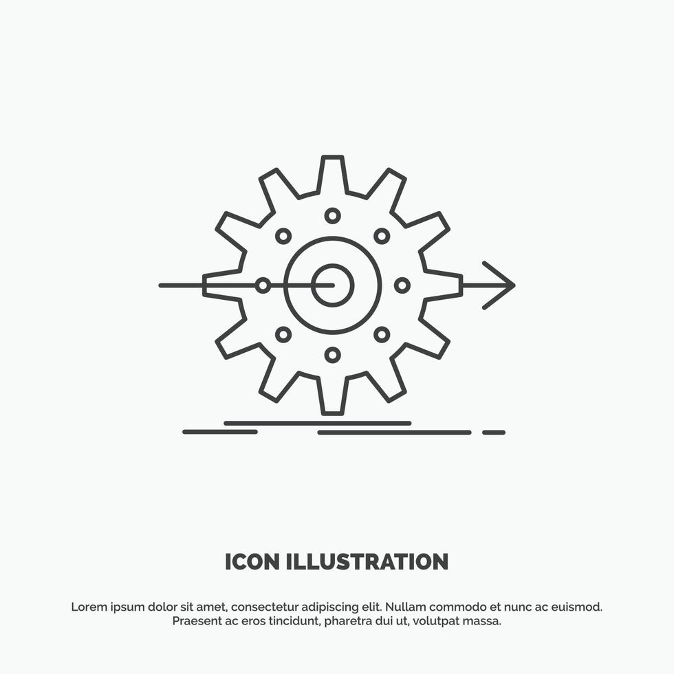 actuación. Progreso. trabajar. ajuste. icono de engranaje símbolo gris vectorial de línea para ui y ux. sitio web o aplicación móvil vector