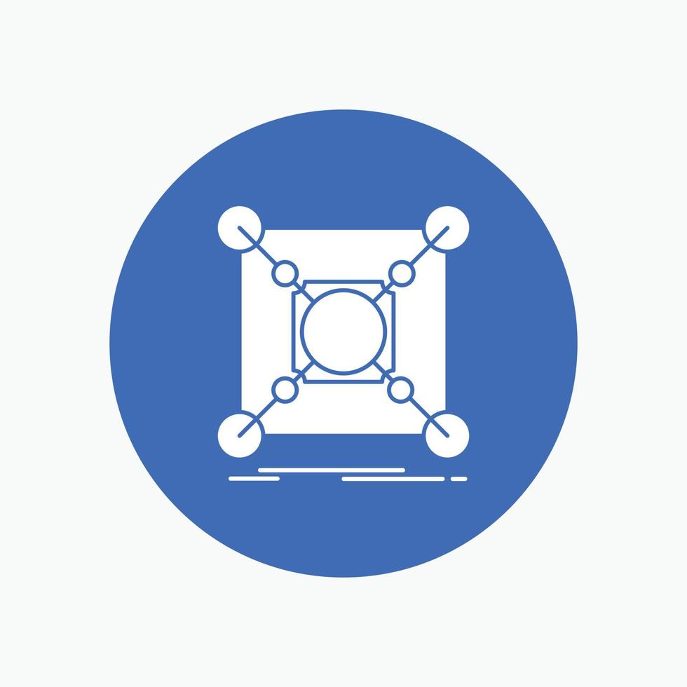 Base. center. connection. data. hub White Glyph Icon in Circle. Vector Button illustration